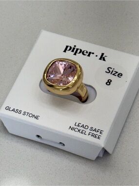 Piper Gold-Tone Ring with Blush Pink Cushion Stone 8 NIB